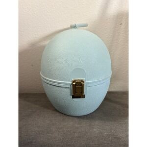 Vintage LaRonde Jet Set Wig Hat Travel Case Hard Shell Round Blue USA Storage